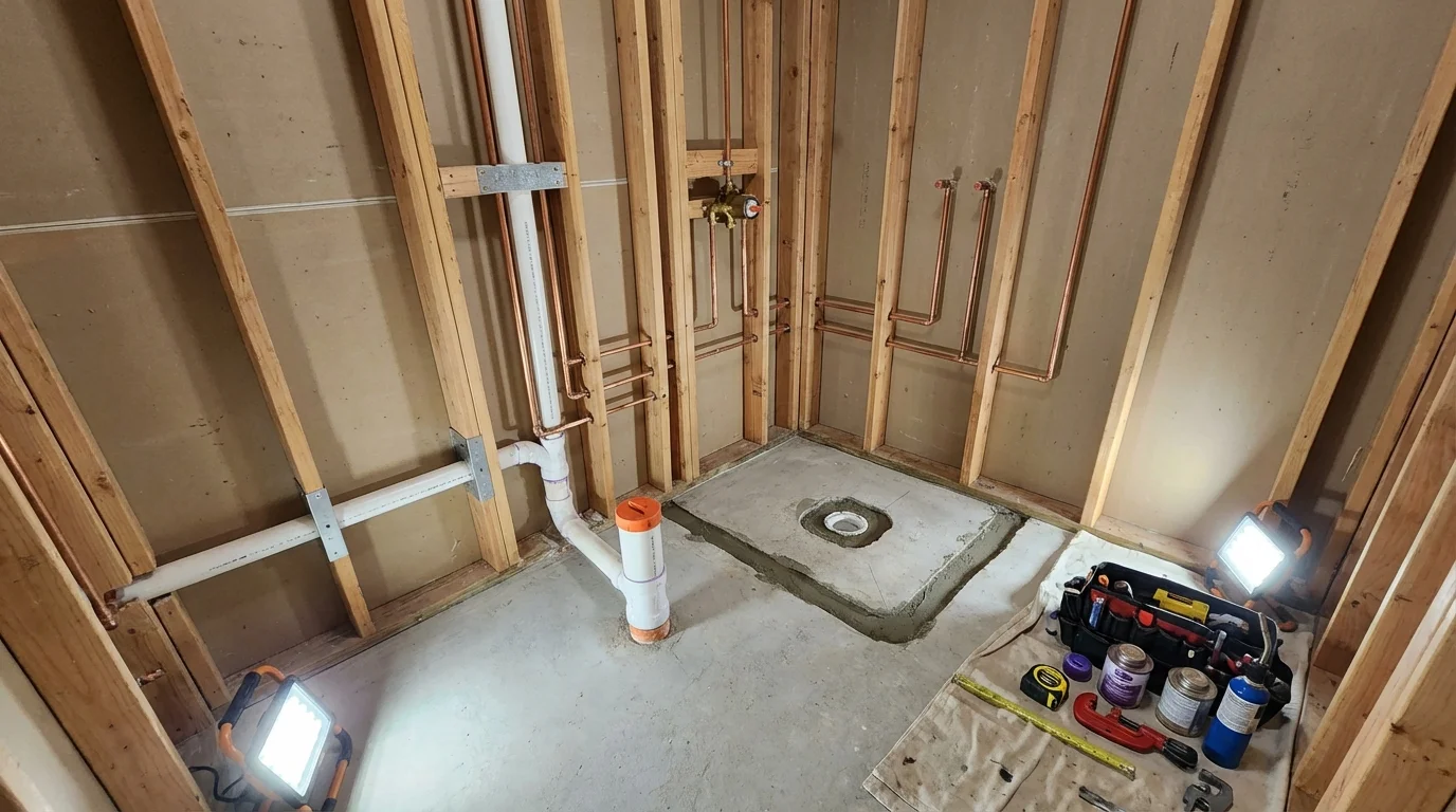 Bathroom rough-in plumbing during remodel by Johns Plumbing LLC in Paulsboro