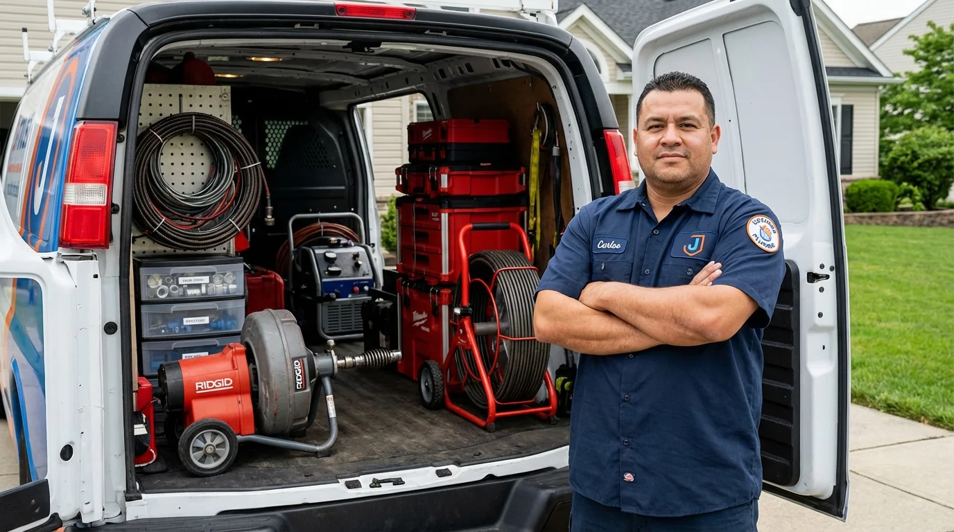 Professional drain cleaning equipment and Johns Plumbing LLC plumber in Paulsboro