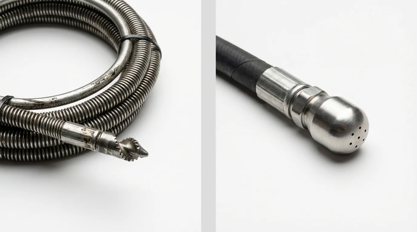 Drain snake cable and hydro jetting nozzle used for drain cleaning in Paulsboro, NJ