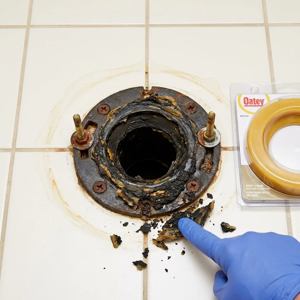 Failed wax ring showing water seepage at the base of a toilet in a Paulsboro, NJ home